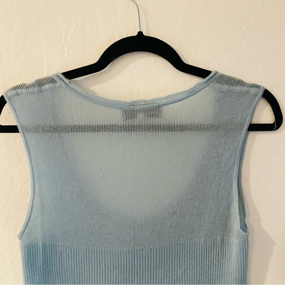 Saint Laurent Top Tank Semi-Sheer Pure Cashmere Sleeveless Blue Tank Top… - Picture 11 of 13